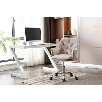 Серое Бархатное Офисное Кресло Shell Chair, Современное Кресло Для отдыха, Регулируемый подъем, С возможностью поворота на 360 °, С мягкой обивкой (Сиденье)