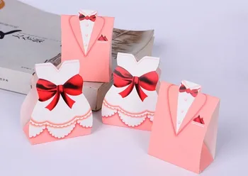 100 шт. Розовое платье-смокинг для новобрачных, свадебные сувениры, подарочная коробка для конфет