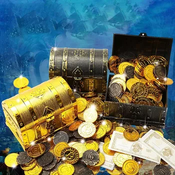 100шт пластиковых пиратских золотых монет на Хэллоуин, Детский День рождения, рождественские украшения для игрового реквизита, игрушки с сокровищами, подарки, Расходные материалы