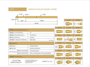 100ШТ Пружинный Тестовый Зонд Серии PA11 Pogo Pin Диаметром 1,02 мм для Контактной Головки с напальчником Диаметром Головки Иглы 0,74 мм/1,3 мм