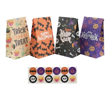 12шт Бумажных пакетов для Хэллоуина Подарочные пакеты для конфет с наклейками Подарочный пакет для вечеринки на Хэллоуин Сувениры для мероприятий и вечеринок