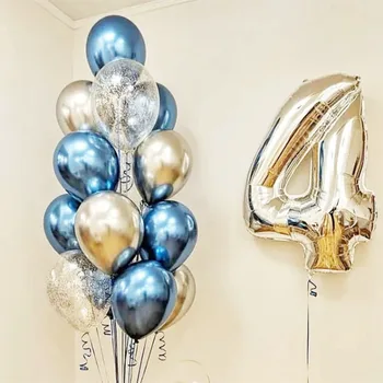 15шт Серебряных 32-дюймовых воздушных шаров из фольги с номерами, украшения для вечеринки по случаю Дня рождения, для мальчиков 1, 2, 3, 4, 5, 6, 7, 8, 9 лет, металлические латексные принадлежности
