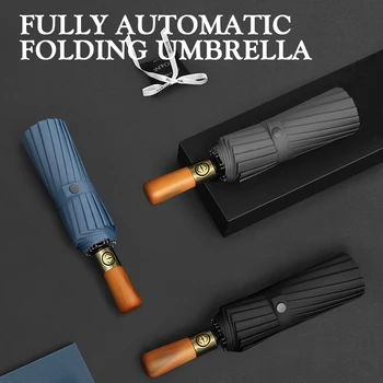 16 зонтов с 3 складывающимися костями, Полностью автоматический мужской деловой зонт из алюминиевого сплава, прочные водонепроницаемые зонты для защиты от солнца и ультрафиолета