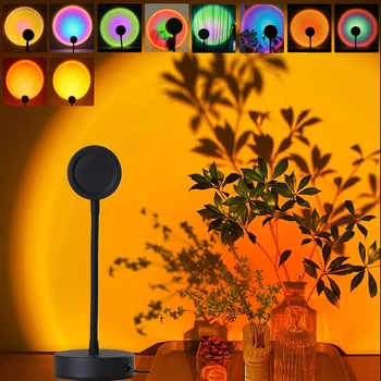 16 цветов Проекционная лампа на закате, декор комнаты, светодиодная лампа USB Sunset Light, светодиодная ночная лампа для спальни, украшение кофейной атмосферы в баре.