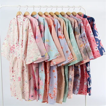 17 цветов, хлопковое женское кимоно, пижама Юката в японском стиле с цветочным рисунком, свободная длинная пижама, ночная рубашка, Кардиган, халат для отдыха