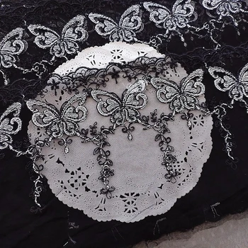 17 ярдов Черной вышивки бабочкой Кружевная отделка Аксессуары для платья Кружевная ткань Швейные поделки Материал для кукол