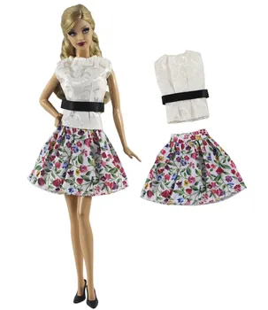 2 Предмета/комплект Кукольное платье Модная юбка с рисунком Повседневная одежда Рубашка + Яркая юбка для куклы Барби Аксессуары Игрушки