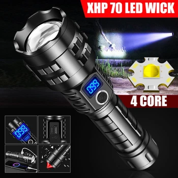 2000LM Мощный светодиодный фонарик XHP70, USB Перезаряжаемый фонарь, тактический фонарь, мощный блок питания, походная лампа с батарейным питанием 18650