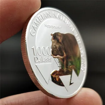 2015 год, Республика Гамбия, Животное, Серебряная монета в 1000 даласисов, Природные сокровища, Гиппотам, Красочные монеты вызова