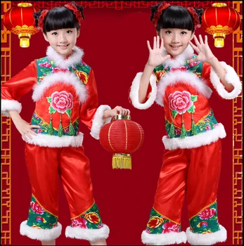 2016 Костюм для детей, Китайское традиционное платье для девочек, Костюмы с принтом в национальном стиле, Рождественские платья, Китайская Новогодняя одежда