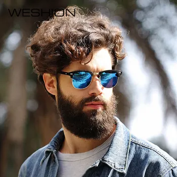 2018 WESHION Винтажные Полуметаллические солнцезащитные очки с поляризованным покрытием Зеркальные солнцезащитные очки Модные очки Oculos De Sol в черной оправе
