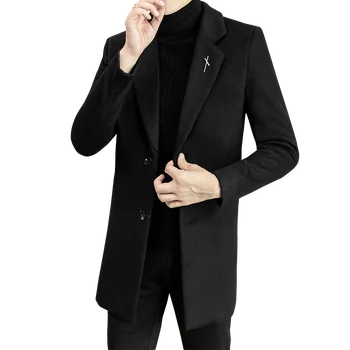 2021 Новое мужское шерстяное пальто средней длины, осенне-зимняя одежда, корейская мода, тонкое шерстяное пальто для похудения