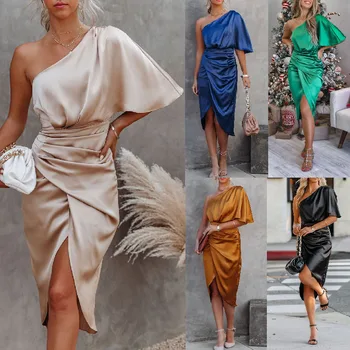 2023 Весна и лето модный тренд большого размера сексуальное платье с односторонним рукавом и нерегулярной юбкой вечернее платье женское