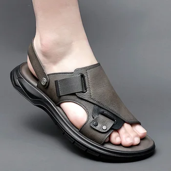 2023 Классические Мужские сандалии Летние Сандалии из натуральной кожи Мужские Уличные Повседневные Легкие сандалии Модные Мужские сандалии