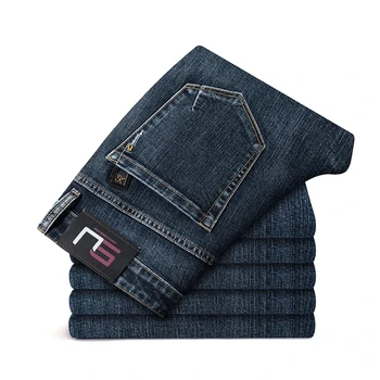 2023 Новые мужские модные Удобные дышащие джинсы-стрейч Винтажные синие выстиранные джинсовые брюки из эластичного хлопка, мужские брендовые брюки