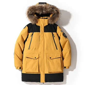 2023 Новый пуховик, мужская зимняя корейская версия средней длины, молодежное повседневное пальто с капюшоном и утолщенным меховым воротником, повседневное пальто большого размера