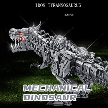 2065ШТ Механический Динозавр Стальной Тираннозавр с осветительными элементами Детские Сборные Строительные блоки Игрушки Рождественский подарок