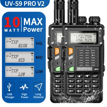2ШТ UV-S9 Pro V2 10 Вт Портативная Рация 50 КМ Дальнего Действия USB Зарядное Устройство UHF VHF Портативное Радио Для Охоты UV-9R Водонепроницаемое Двухстороннее Радио