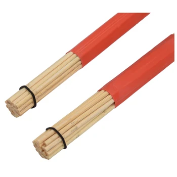 3 пары 40-сантиметровых бамбуковых стержневых барабанных щеток, палочек для джазовой народной музыки (красные)