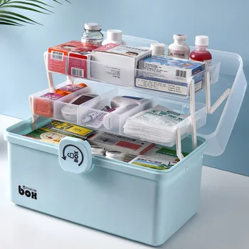 3-Слойный портативный ящик для хранения аптечки большой емкости Пластиковый Многофункциональный ящик для хранения семейной медицины с ручкой