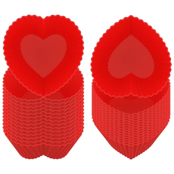 30 Шт Силиконовые формочки для кексов Формы для выпечки в форме сердца Многоразовая Форма для кексов с антипригарным покрытием Силиконовая форма для выпечки