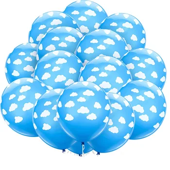 30шт 12-дюймовых латексных воздушных шаров Blue Cloud Средне-синего цвета с облаками, Матовые воздушные шары для вечеринки по случаю Дня рождения мальчиков и девочек