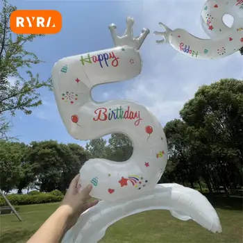 32-дюймовый цифровой воздушный шар с белой короной Ins Wind, маленький свежий алюминиевый воздушный шар, украшение для детского дня рождения