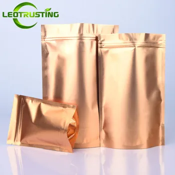 50шт Матовая золотая сумка из алюминиевой фольги с застежкой-молнией, закрывающаяся золотистым кофейным порошком, косметикой, закусками, упаковочными пакетами для шоколада