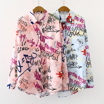 6 цветов, Модные женские рубашки с буквенным принтом, Женские Блузки 2022, Весна-осень, Рубашки с длинным рукавом, Топы, Blusas Mujer
