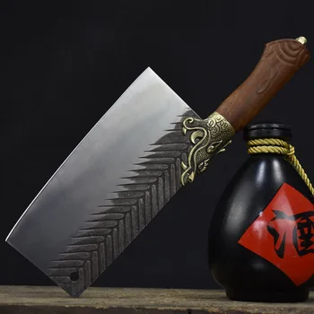 7,5-дюймовый нож Longquan Ручной ковки Шеф-повара для нарезки мяса Кухонные ножи для нарезки овощей Медный декор Деревянная ручка