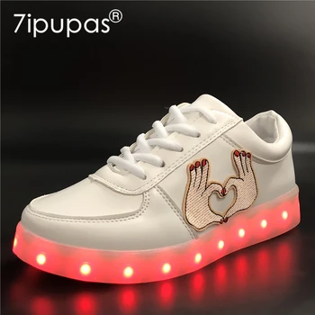 7ipupas EUR 30-44 Детские Светящиеся Кроссовки с Вышивкой love's, Светящиеся Кроссовки для девочек И мальчиков, Женская обувь со Светодиодной подсветкой