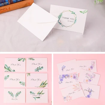 95AA Открытки с благодарностью 24 листа Поздравительная открытка с зелеными листьями с конвертами и наклейками на День матери, День благодарения, День рождения