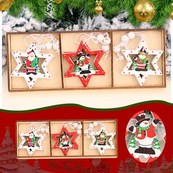 9шт Деревянная звезда, украшения для Рождественской елки, Подвески, Украшения для Рождественского украшения, Орнамент, Новогодний подарок для детей #t2p