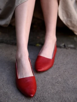 Artmu Оригинальные женские туфли на плоской подошве, красные туфли из натуральной кожи, Весенние лоферы, Мягкая подошва, острый носок, Роскошная элегантная женская обувь