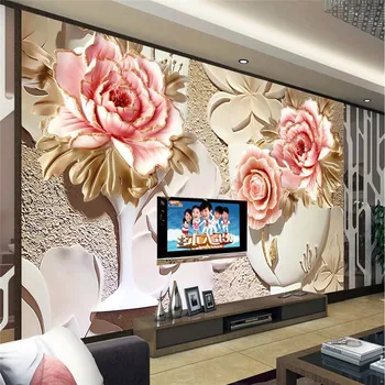 beibehang Большая картина Домашний декор Рельефные белые цветы пиона Фон отеля Современная фреска для гостиной Обои