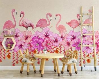 beibehang Индивидуальные современные классические обои с ручной росписью фламинго, фон для украшения детской комнаты, Цветные 3D обои