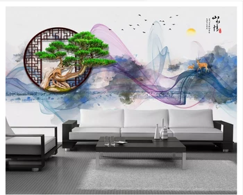 beibehang Новое китайское абстрактное настроение стильная пейзажная картина из зеленой сосны на окне papel de parede 3d обои на заднем плане tapety
