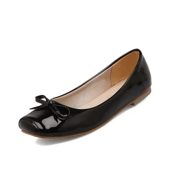 BLXQPYT/ Zapatos De Mujer/ 2022; Женские туфли на плоской подошве С Квадратным Носком и Бантом Из Лакированной кожи; Большие размеры 32-54; Женская Повседневная Черная обувь M-31