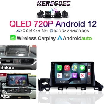 Carplay QLED 720P Автомагнитола 2 Din Android 12 Навигация Для Mazda 6 Mazda6 3 Atenza GJ GL 2015-2018 Авто GPS 8G + 128G Bluetooth