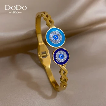DODOHAO из нержавеющей стали 316L, круглые, большие, маленькие, с двойной эмалью, турецкие браслеты от сглаза для женщин, Водонепроницаемые браслеты золотого цвета.