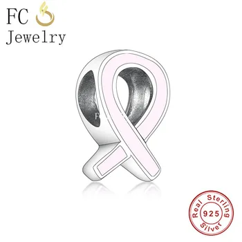 FC Jewelry Подходят к оригинальному брендовому браслету-оберегу из настоящего серебра 925 пробы, розовой ленте, бусине Hope Cancer Awareness для изготовления женской одежды Berloque