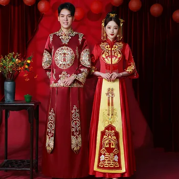 FZSLCYIYI Высококачественная Вышивка Длинное Платье Невесты Ципао Китайское Платье Невесты Свадебное Платье Ретро Платье Китайское Платье Чонсам
