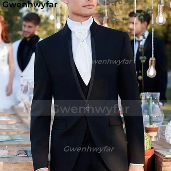 Gwenhwyfar, 3 предмета, приталенные мужские костюмы для званого ужина, свадьбы, смокинга со стоячим воротником для жениха, мужской модный жакет, жилет, Брюки