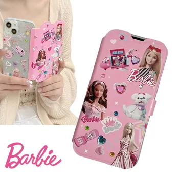 Ins Розовый защитный чехол для мобильного телефона с откидной крышкой принцессы Барби Iphone14Promax Cartoon Soft Y2K для девочек, держатель аксессуаров