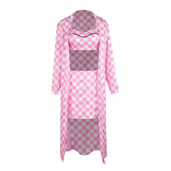 Ins Стильное милое Нижнее платье Y2K, модный Сексуальный Пижамный комплект для девочек, розовая ночная рубашка из трех частей, Клетчатая пижама 2023