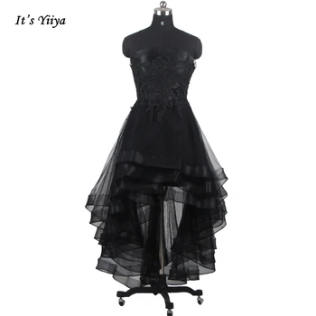 It's Yiiya/ Черные Вечерние платья Из Тюля Без Бретелек С Аппликациями Чайной длины На шнуровке, Асимметричное Женское Вечернее платье размера Плюс LX220