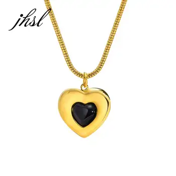 JHSL Милые детские ожерелья и подвески в виде сердечек для девочек, модные украшения для вечеринок из нержавеющей стали золотого цвета.