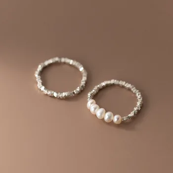 La Monada Размер 54-59 мм Жемчужные кольца из стерлингового серебра 925 пробы для женщин, обручальное женское кольцо на неправильный палец, изящная ювелирная эластичная веревка