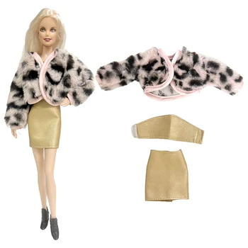NK 1 комплект аксессуаров для куклы Happy Girl платье ручной работы из искусственного меха + топ + кожаная мини-юбка для куклы Барби 1/6 Toy