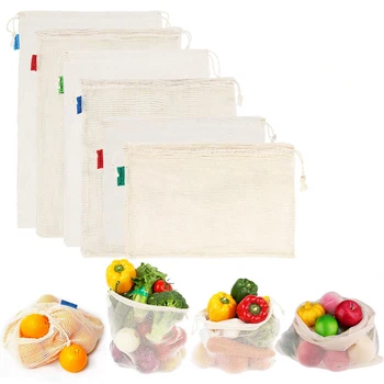 OurWarm Многоразовые хлопчатобумажные сетчатые пакеты для овощей и фруктов, моющиеся сумки для хранения Eco со шнурком, кухонный органайзер
